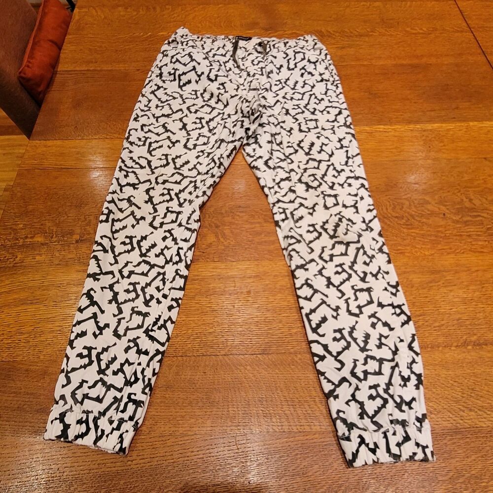 ZANEROBE Sureshot Jogger Pants White/Black Abstract Pattern Drawstring Size 32